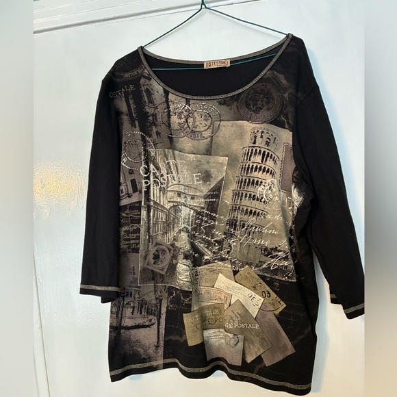 Tops - Black Graphic Print Women's Top